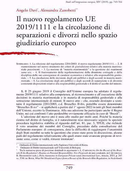 Immagine di Il nuovo Regolamento UE n. 1111/2019 e la circolazione di separazioni e divorzi nello spazio giudiziario europeo
